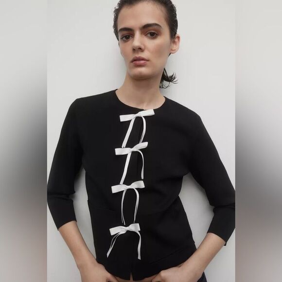 ZARA BOWS KNIT CARDIGAN - Picture 2 of 10